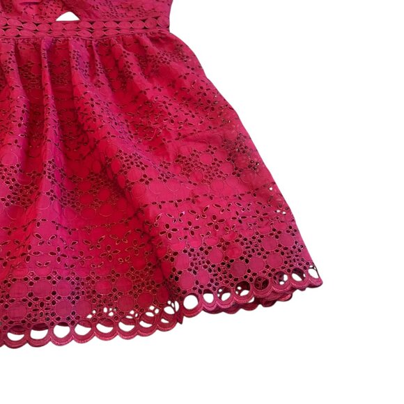 Self-Portrait One Shoulder Cranberry Red Eyelet Lace Dress A-Line Cutout Size 8 - Picture 7 of 15